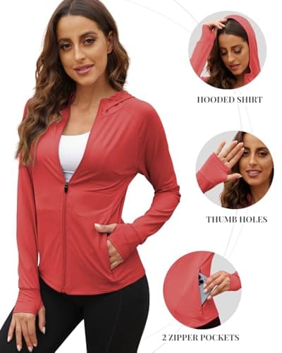 We1Fit Womens UPF 50+ Athletic Jackets Lightweight UV Protection Zip Up Hoodie Shirts Long Sleeve Workout Jacket - Thumbnail 4