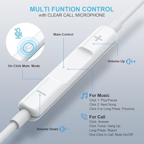 for Apple Earbuds Wired [Clear Call & No Noise], [MFi Certified] 3.5mm Headphones with Microphone Volume Control HiFi Stereo Ear Buds for iPhone/iPad/Kindle/Weather Radio/Airplane [2 Pack] - Thumbnail 5