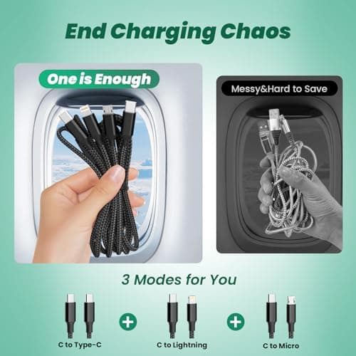 Travel Vacation Essentials USB C Multi Charging Cable, 2Pack 4FT Nylon 3-in-1 Charging Cord for Multiple Devices with Type C/Micro/IP Port, Universal Charger Cable for Cell Phone, Galaxy 25, iPad - Thumbnail 5