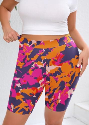 AusLook Plus Size Biker Shorts for Women 8" High Waisted Tummy Control Rosy Clouds 4X Yoga Workout Shorts Soft Stretch Gym Running Shorts - Thumbnail 3