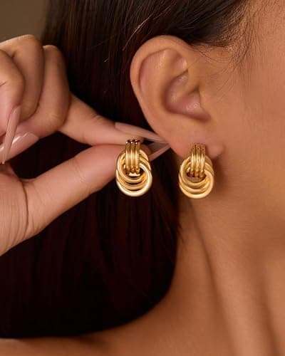 14K Gold Earrings for Women Trendy Gold Knot Earrings Chunky Knotted Drop Dangle Earring Statement Jewelry - Thumbnail 2