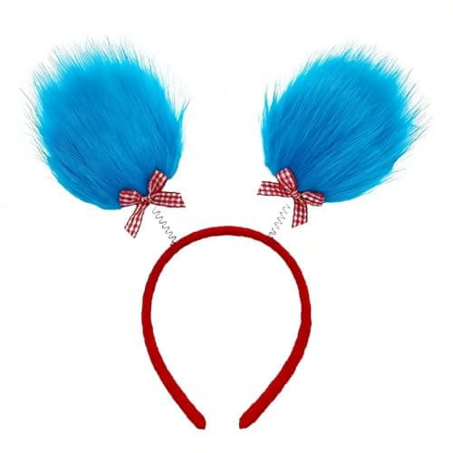 Vonlynfay Blue Furry Headband with Red Bow 4th of July Blue Fuzzy Headpiece Costume Accessories Party Hair Accessories - Image 1