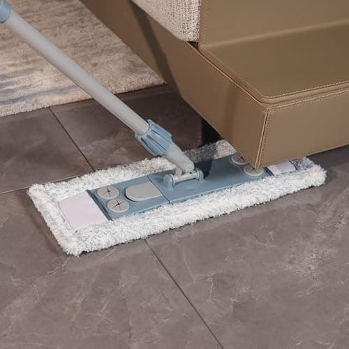 Homilifibra Dust Mop for Floor Cleaning,Magnetic Floor Flat Mop with 2 Washable Pads -Extendable 64‘’ Iron Handle for Hardwood Tile Marble Laminate Floors,Blue&Gray - Image 1