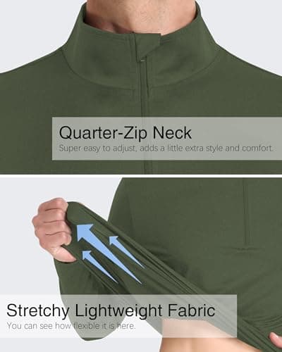 Mens Quarter Zip Pullover UPF 50+ Long Sleeve Sun Protection Shirts Wicking Moisture Dry Fit Lightweight Workout Gym Outdoor Fishing Golf Casual Athletic Tops Army Green L - Thumbnail 5