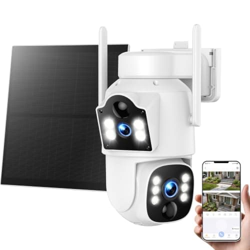 4G LTE Dual Lens Cellular Security Camera, No WiFi Solar Security Cameras Wireless Outdoor with 360° PTZ Live View, 2K Color Night Vision, Auto Tracking AI Detection, Cloud Storage, Built in SIM Card