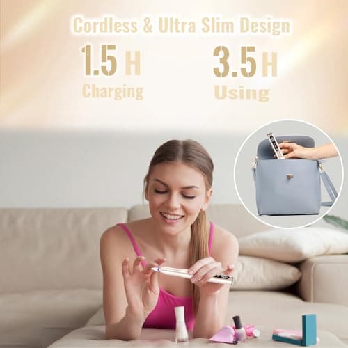 Denabuty Electric Nail Drill Cordless, 35000RPM Portable Electric Nail File with LCD Display and 12 Nail Drill Bits for Acrylic & Gel Nails, Professional Manicure & Pedicure Kit Set Golden - Thumbnail 3