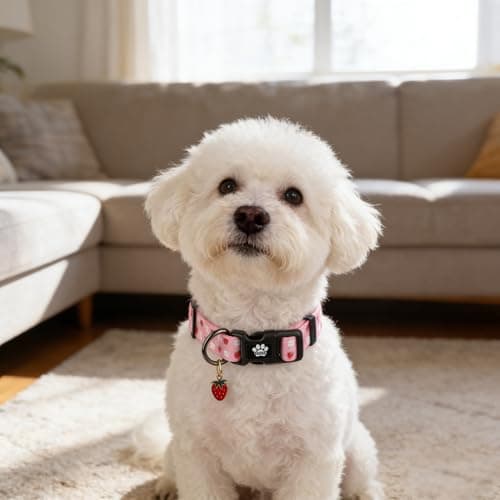 TENICER Pink Strawberry Dog Collar, Cute Pet Collars for Puppy Small Medium Large Boy Girl Dogs-M - Thumbnail 4