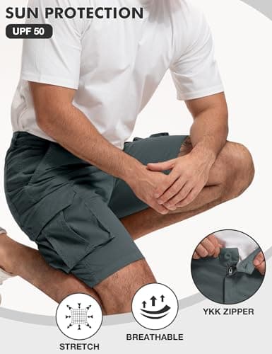 AOHIKE Classic Mens Cargo Shorts - Relaxed Fit Hiking Shorts 9" Inseam for Outdoor Casual Travel, Grey XL - Thumbnail 5