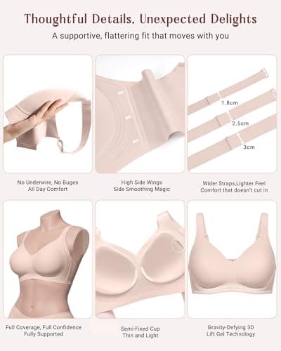 As Fairy Supportive Wireless Bras for Women Plus Size Full Coverage Bra Seamless Comfort Bralette with Lift(Skin Color 34D) - Thumbnail 6