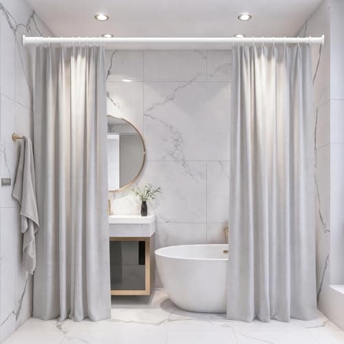 ZYLQOVISK Shower Curtain Rod 51-86 In, Extra Long Outdoor Curtain Rod No Drilling for Patio, Bathroom, Window, Adjustable Heavy Duty Tension Rod Never Rust, Spring Shower Rod Diameter 1.26 In, White - Thumbnail 2