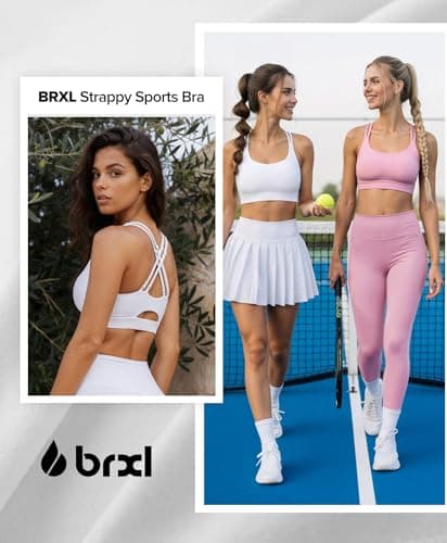 BRXL Plus Size Sports Bra with Sewn in Pads Light Impact Adjustable Spaghetti Strappy Padded Cross Back Cut Out Yoga Workout White - Thumbnail 4
