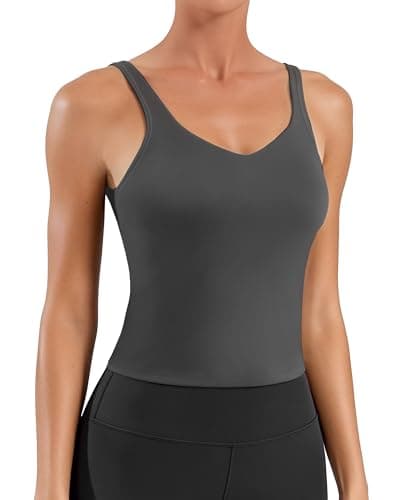 MXYMXY V-Neck Sports Bra Tank Top for Women Grey Sage