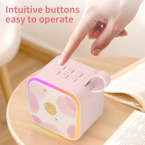 Mini Portable Karaoke Machine with 2 Wireless Mic,Home Karaoke System for Kids,Travel/Birthday Parties/Holidays,Bluetooth Speaker with Carry Handle,Ideal for Ages 3-12 - Thumbnail 4