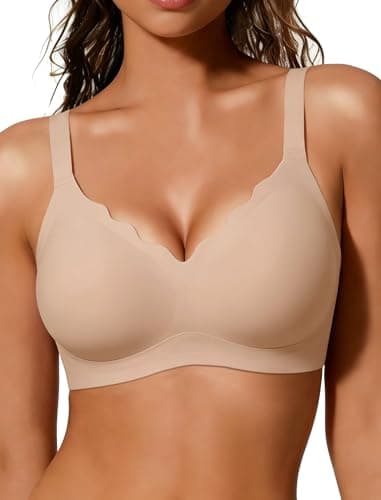 COCOMARTS Jelly Bras for Women No Underwire Seamless Push Up Scalloped Tshirt Bralettes Comfortable Wireless Everyday Bra Nude 3X-Large - Image 1