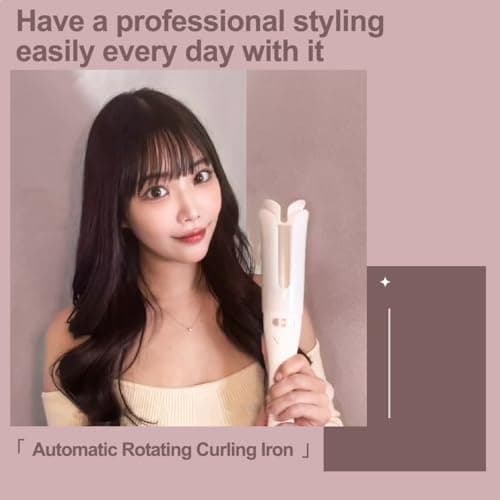 Automatic Rotating Curling Iron, Pumped-Up Volume, Long Barrel Curling Wand for Long Hair, Ceramic Hair Curler for Women, Lasting Volume, Volumizing Hair Iron, Gold Blush, 1.26 Inch - Thumbnail 4