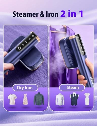 Travel Steamer for Clothes with 180 ml Water Tanks,15s Fast Heat-up,24 g/min Strong Steam Performance, Portable Garment Steamer with Touch Control, Steam Iron Gold Blue - Thumbnail 2