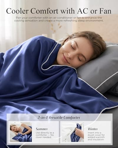 Natapai Cooling Comforter, Cooling Blanket for Hot Sleepers, All Season Lightweight Comforter for Night Sweats, Down Alternative Duvet Insert, Blanket for Night Sweats, Queen - 90"x90"(Midnight Blue) - Thumbnail 6