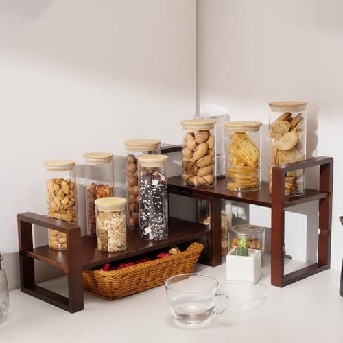 Desk Shelves Desktop Organizer Shelf - No Assembly Needed Holds 130lbs for Top of Desk Organizers and Accessories Corner Bookshelf Table Top Shelving in Office, Books, Bathroom Storage--Walnut Colour - Thumbnail 2