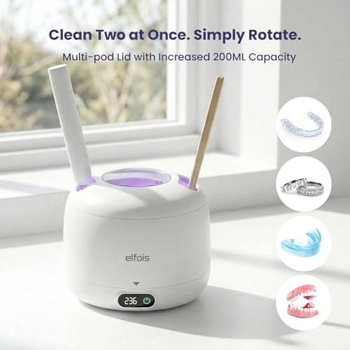 ELFOIS Ultrasonic Retainer Cleaner Machine with UV — 45kHz Countertop Dental Pod, 4 Cleaning Modes, Detachable Design for Invisalign, Aligners, Night Guards, Mouth Guards and Dentures - Thumbnail 5