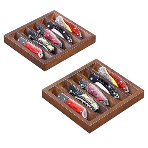 amoard Knife Display Case Knife Holder for Pocket Knife Case Storage, Edc Tray Fits Edc Flashlight (Walnut,2 Pack)