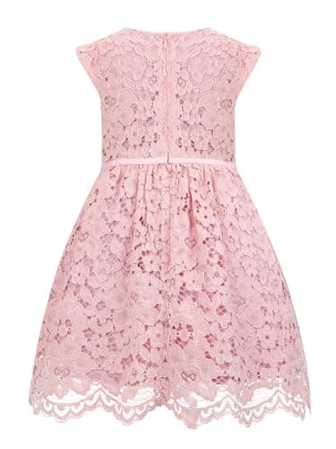 ALLOVIN Girls & Toddlers Sleeveless A-Line Lace Party Dress Birthday Wedding & Flower Girl Dress with Beaded Bowknot | Pink | 3-4T - Thumbnail 4