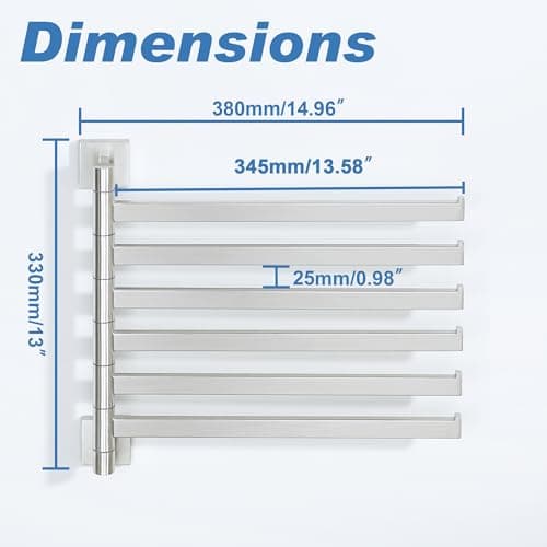 Alise Swivel Towel Rack, 6-Arm Towel Bar, Space Saving Towel Rack Wall Mount Drying Towel Holder, Swing Out Towel Holder for Bathroom Kitchen Toilet, Square SUS304 Stainless Steel, Brushed Nickel - Thumbnail 5