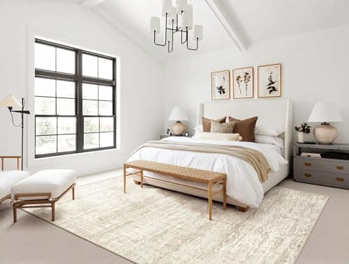 UERMEI 5x7 Area Rug Living Room Rugs - Washable Neutral Modern Abstract Soft Thin Rug Indoor Floor No Slip Rug Carpet for Bedroom Under Dining Table Home Office Decor - Beige/Brown - Thumbnail 6