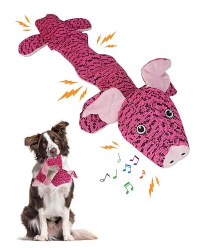 Moysoon Squeaky Dog Toys for Large Dogs, Durable Plush Chew Toys for Tough Play, Interactive Tug of War Toy, Tough Teething Gift to Keep Them Busy and Relieve Boredom (Pink Pig)