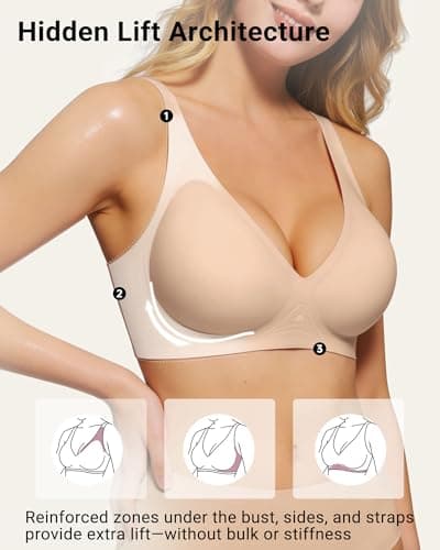 As Fairy Wireless Plunge Bras Deep V Seamless Jelly Support Bra Comfort Bralette for Yoga(Sand 38B) - Thumbnail 4