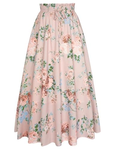 Scarlet Darkness Renaissance Long Skirt Summer A Line Flowy Victorian Maxi Skirts for Women Pink L - Image 1
