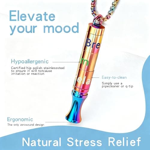 Fidget Necklace with Spinning Calm, Breathe, Relax Charms - Sensory Anxiety Relief & Deep Breathing Aid Stainless Steel Necklaces for Women Men (Rainbow) - Thumbnail 3
