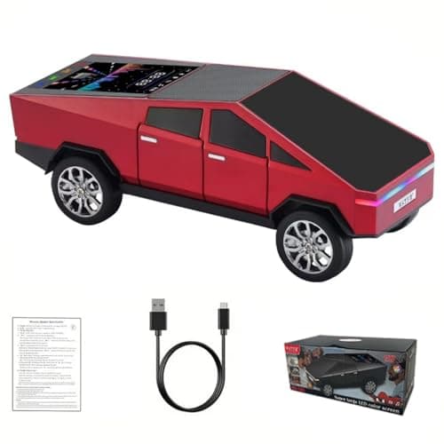 WS-580 Cybertruck Portable Bluetooth Speaker, Replica Car with Display Screen, HD Sound, TWS Pairing, FM Radio, Built-in Mic, Remote Selfie Control, LED Party Light, Gift for Car Lovers (Red)