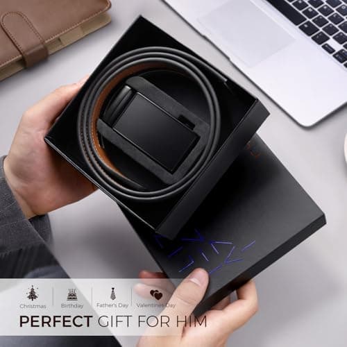 Zitahli Belt Men, Ratchet Belt Dress with 1 3/8" Premium Leather,Slide Belt with Easier Adjustable Automatic Buckle,Trim to Fit Size 30"-36" - Thumbnail 6