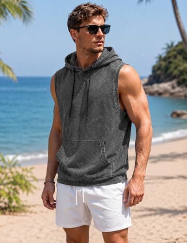 JMIERR Mens Cotton Sleeveless Hoodie Tank Top Regular Fit Muscle Workout Gym Streetwear Shirt Black - Thumbnail 2
