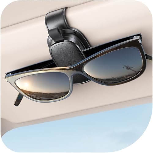 Sunglass Holder for Car, Chfeila Upgrade 360° Rotating & One-Hand Operation Magnetic Glasses Clip, Leather Sun Eyeglass Visor Organizer, Scratch-Free Eyewear Hanger for Car Accessories Gadgets - Black