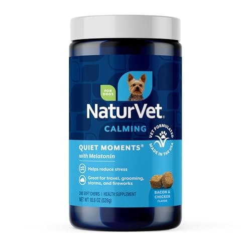 NaturVet Quiet Moments Calming Dog Supplement, Dog Soft Chews with Melatonin to Help Reduce Stress from Storms, the Vet, Fireworks, and Travel, Bacon and Chicken Flavored Pet Supplement, 240 Count Jar - Image 1
