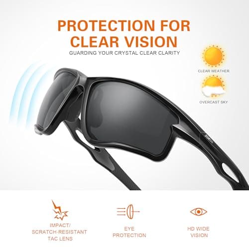 suoso Sports Polarized Sunglasses for Men: TR90 UV400 Protection Sun Glasses Squash Goggles Wrap Around Goggles for Drving - Thumbnail 4