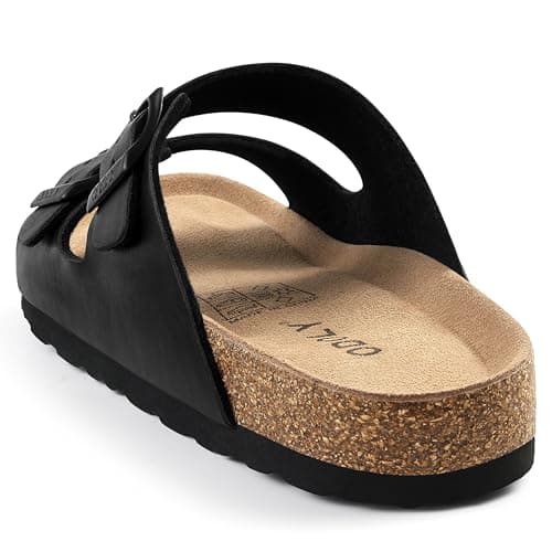 ODOLY Men's Cork Footbed Slide Sandal, Arch Support Summer Outdoor Sandals with Adjustable Buckle for Men, Black EU42 / US9 - Thumbnail 6