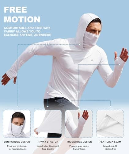 Fishing Hoodies for Men UPF Shirt Men Long Sleeve Fishing Shirt with Hood Mens Sun Hoodie Sun Protection Clothing Mens White Large - Thumbnail 6