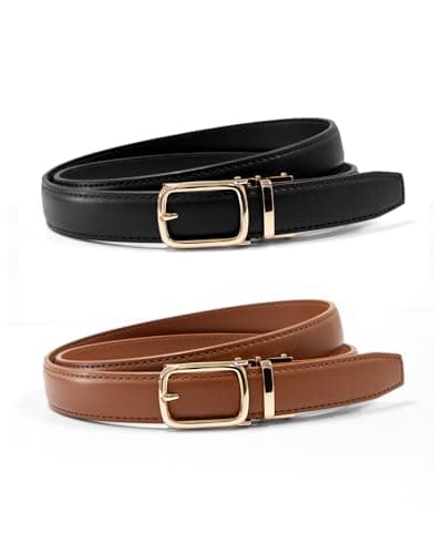 West Leathers Women's Leather Ratchet Belts for Jeans Dresses with Fashion Automatic Sliding Gold Buckle, Adjustable Belt for Womens, Width 0.9" (Black + Brown, L: 32"-36") - Image 1