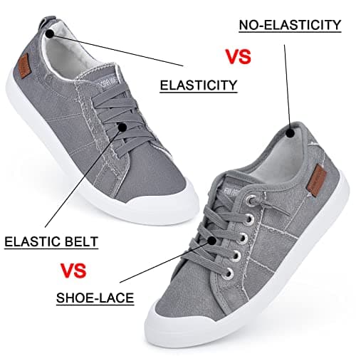 JENN ARDOR Women's Canvas Sneaker Slip-ons Loafers Shoes for Womens Fashion Casual Canvas Round Toe Soft Comfortable Walking Flats Light Grey - Thumbnail 3