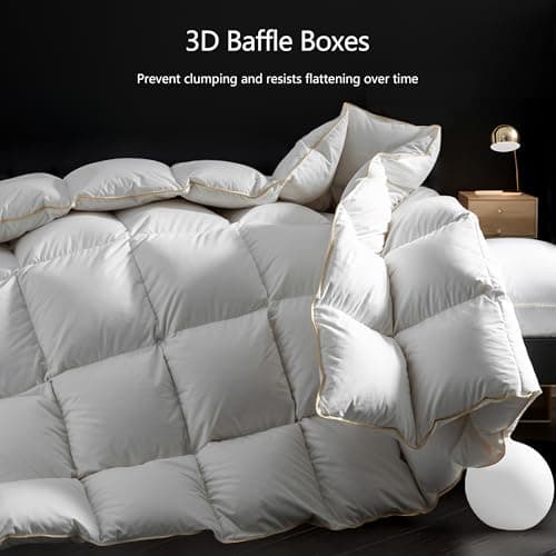 HANYUN Goose Down Feather Fiber Comforter - All Season Queen Size -100% Cotton Duvet Insert Warm and Breathable Down Comforter Ultra-Soft 700 Fill-Power Fluffy Warmth 90"x90" - Thumbnail 3
