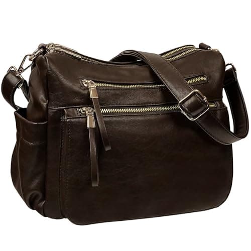KOGTLA Medium Crossbody Purses for Women, Ladies Roomy Shoulder Bags, Multi Pockets Hobo Handbags Coffee - Image 1