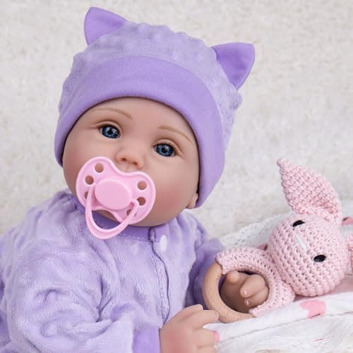 Milidool Lifelike Reborn Baby Dolls Girl-18 inch Realistic Newborn Baby Dolls for Kids Age 3 +,Purple Clothes - Thumbnail 2