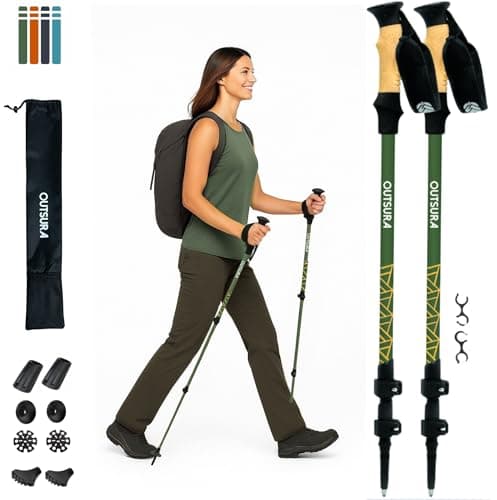 Outsura Trekking Poles for Hiking Collapsible Lightweight Aircraft Graded Aluminum Hiking Poles with Cork Grip & Quick Lock, Pair of 2 Walking Sticks for Seniors Trail & Backpacking - Image 1