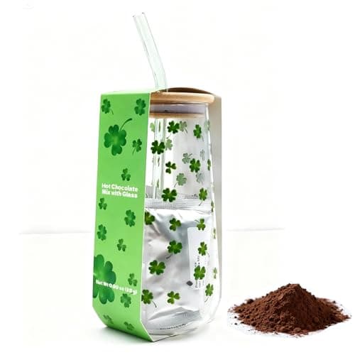 Shamrock Glass Tumbler Gift Set with Cocoa Mix – 17OZ Clear Cup with Lid & Straw, Perfect as a Boba Tea Cup, Matcha Mug, or Smoothie Glass – Ideal Summer Beach Party or Birthday Gift for Women - Image 1