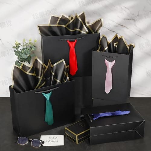 Fathers Day Gift Bags,Birthday gift bags with Handles and Pre-Tied, 4 tissue paper and 2Greeting Cards, thank you gift bags for men , Teacher gift bags,Graduation Party Wedding gift-bags (Medium black/green) - Thumbnail 6