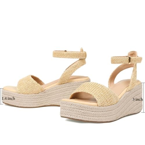 COMFITORIA Wedge Sandals for Women Espadrille Platform Wedge Heels Adjustable Strap Braided Sandal Summer Open Toe Vacation Slip-On Sandals Bohemia Beach Comfortable Dressy Shoes, (Natural,Size 9) - Thumbnail 4