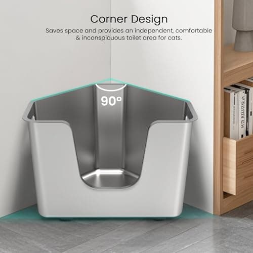 Stainless Steel Corner Cat Litter Box, Metal Litter Box with High Sided, One-piece Corner Cat Toilet, No Assembly Required, Non-Stick, No Odor Kitten Litter Pan, Easy to Clean, for Small Medium Cats - Thumbnail 5