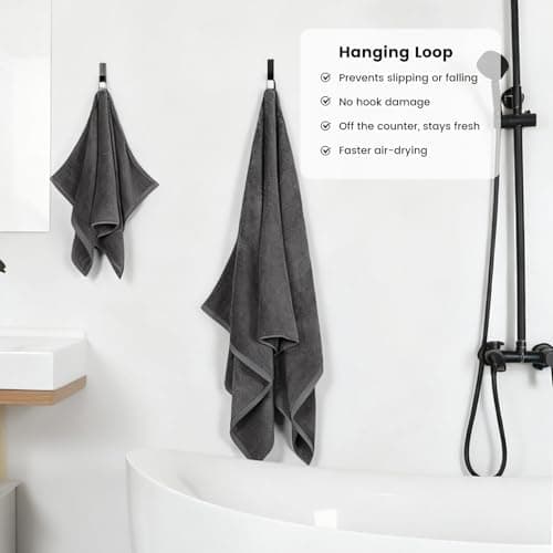 SEMAXE Bathroom Towel Set, 8-Piece Gray Cotton Towels with Loops – 2 Bath, 2 Hand, 4 Washcloths, Soft, Absorbent & Durable - Thumbnail 4